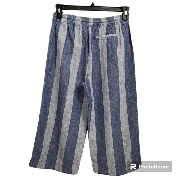 BEACHLUNCHLOUNGE/ Blue & White Striped Linen Blend Wide Leg Capri Pants Size S - Picture 2 of 10
